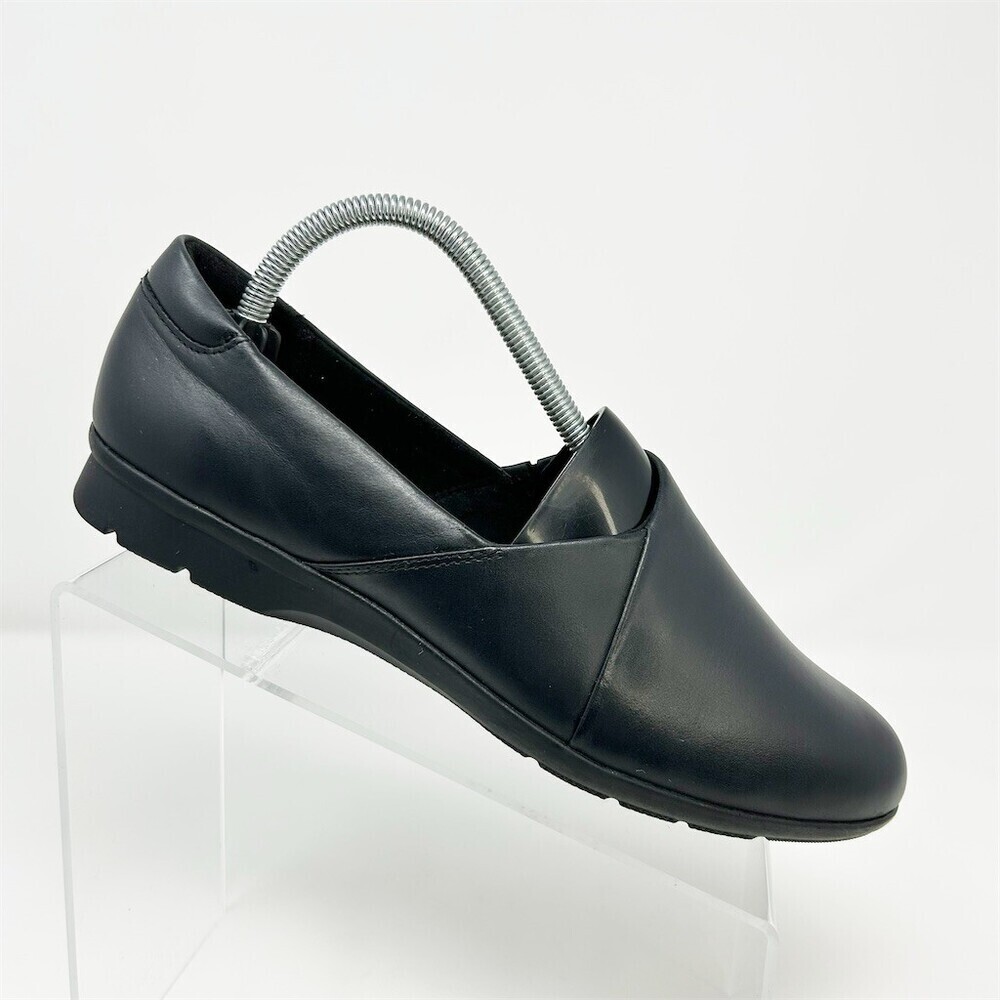 Clarks Collection Loafers Womens Black Slip-On Comfort Low Wedge Work Size 10